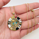 Cubic Zirconia Enamel Devil's Eye Compass Pendant Necklace