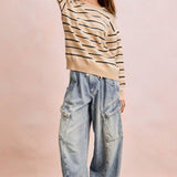 BAGGY BARREL DENIM PANTS WITH CARGO POCKETS