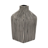 Black/White 8 in. Stoneware Square Vase with Lines