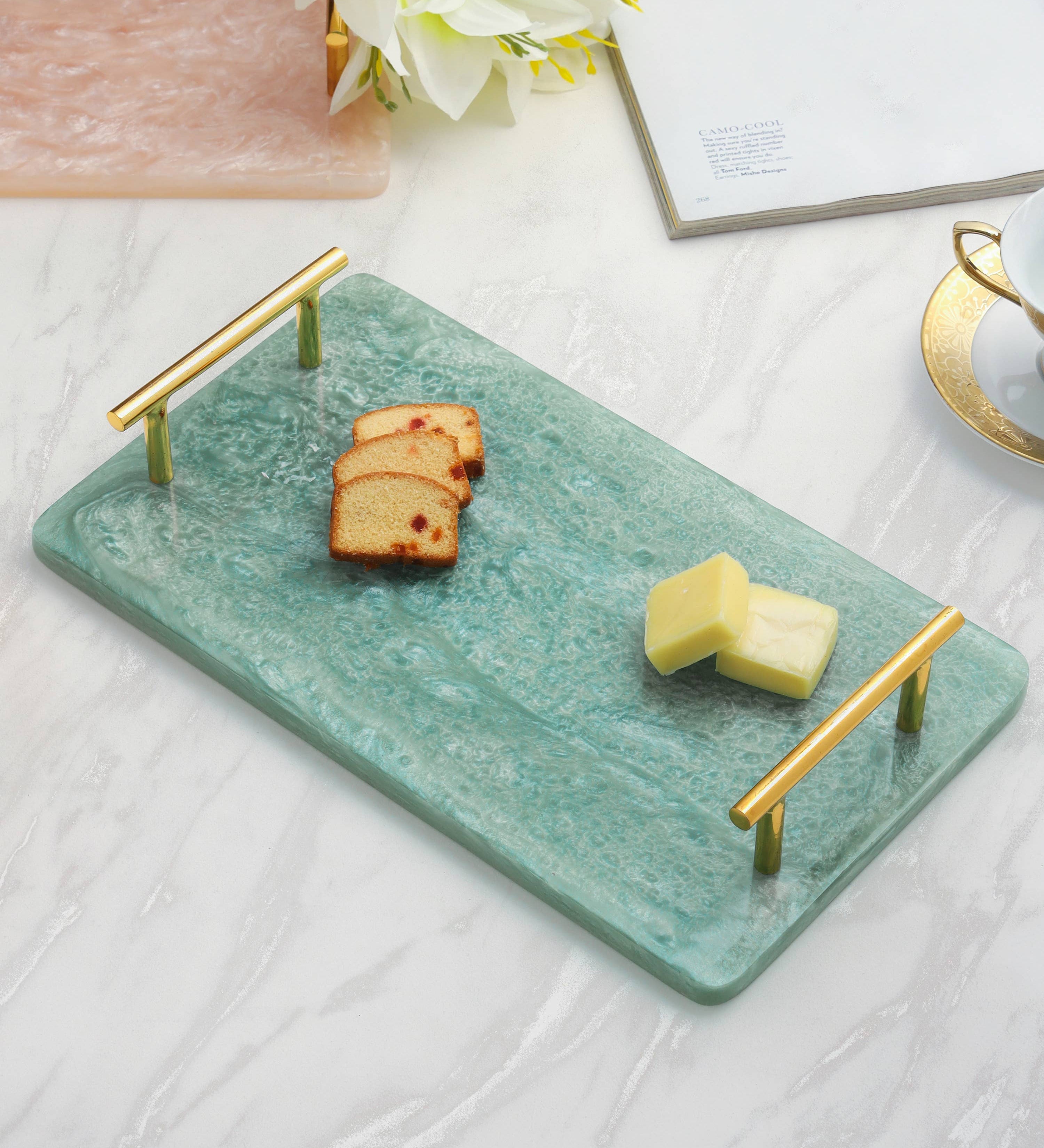 Blue Resin Serving Board with Handles