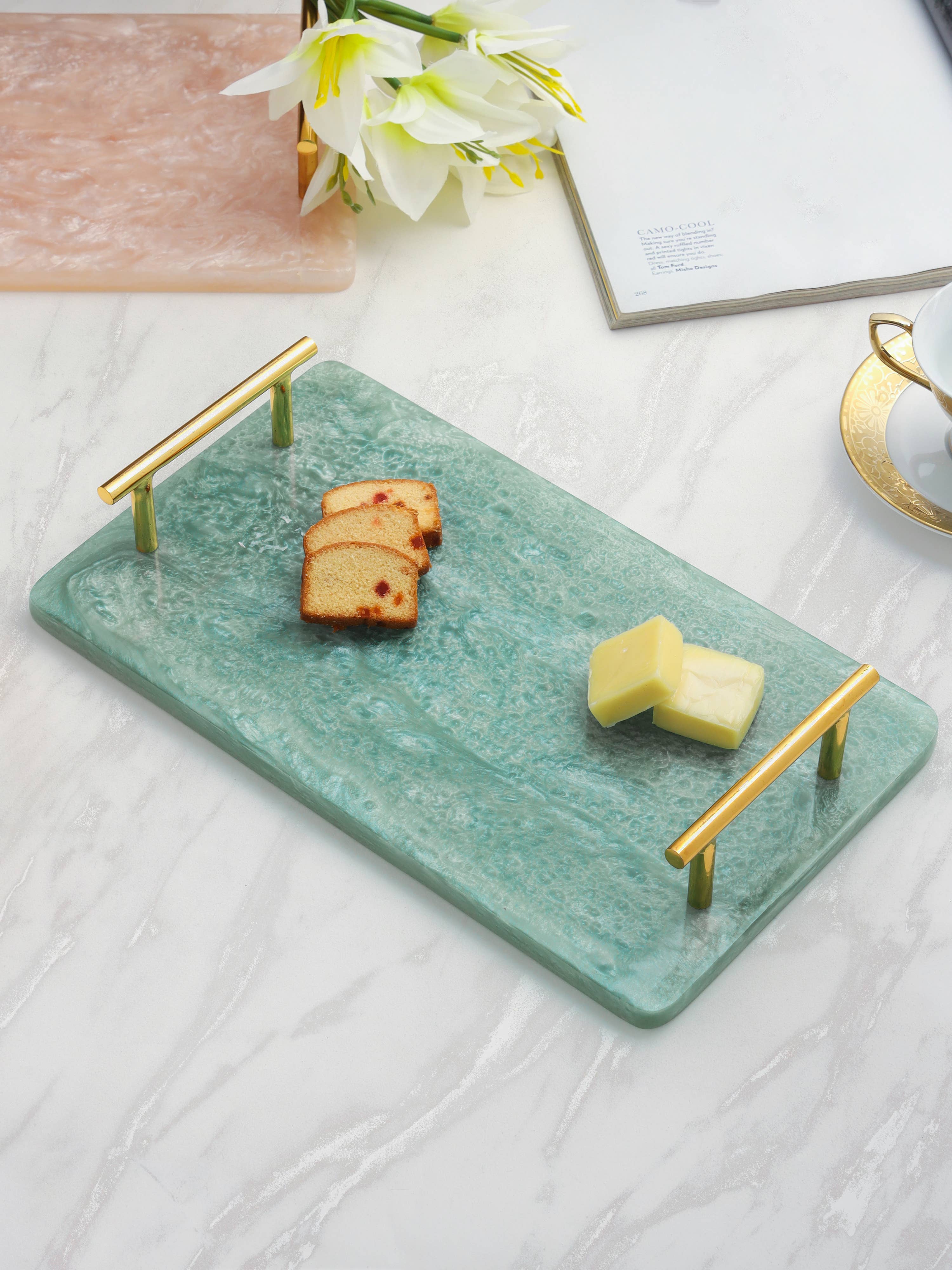 Blue Resin Serving Board with Handles
