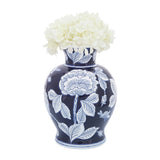 Decorative Vase - Blue Ceramic Floral Chinoiserie, 9 in.