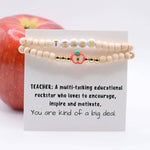Wood Beaded Teacher stretch Bracelet set on THANK YOU Card