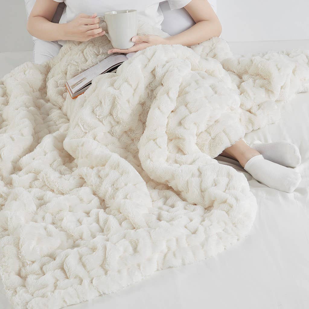 Soft Warm Ruched 50x60" Throw Blanket, Ivory