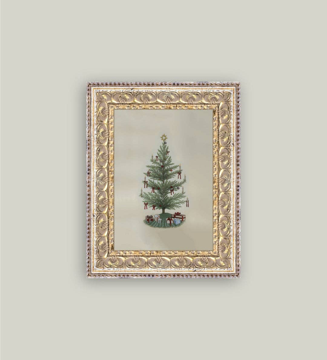 Vintage Tree with Bows Framed Antique Art