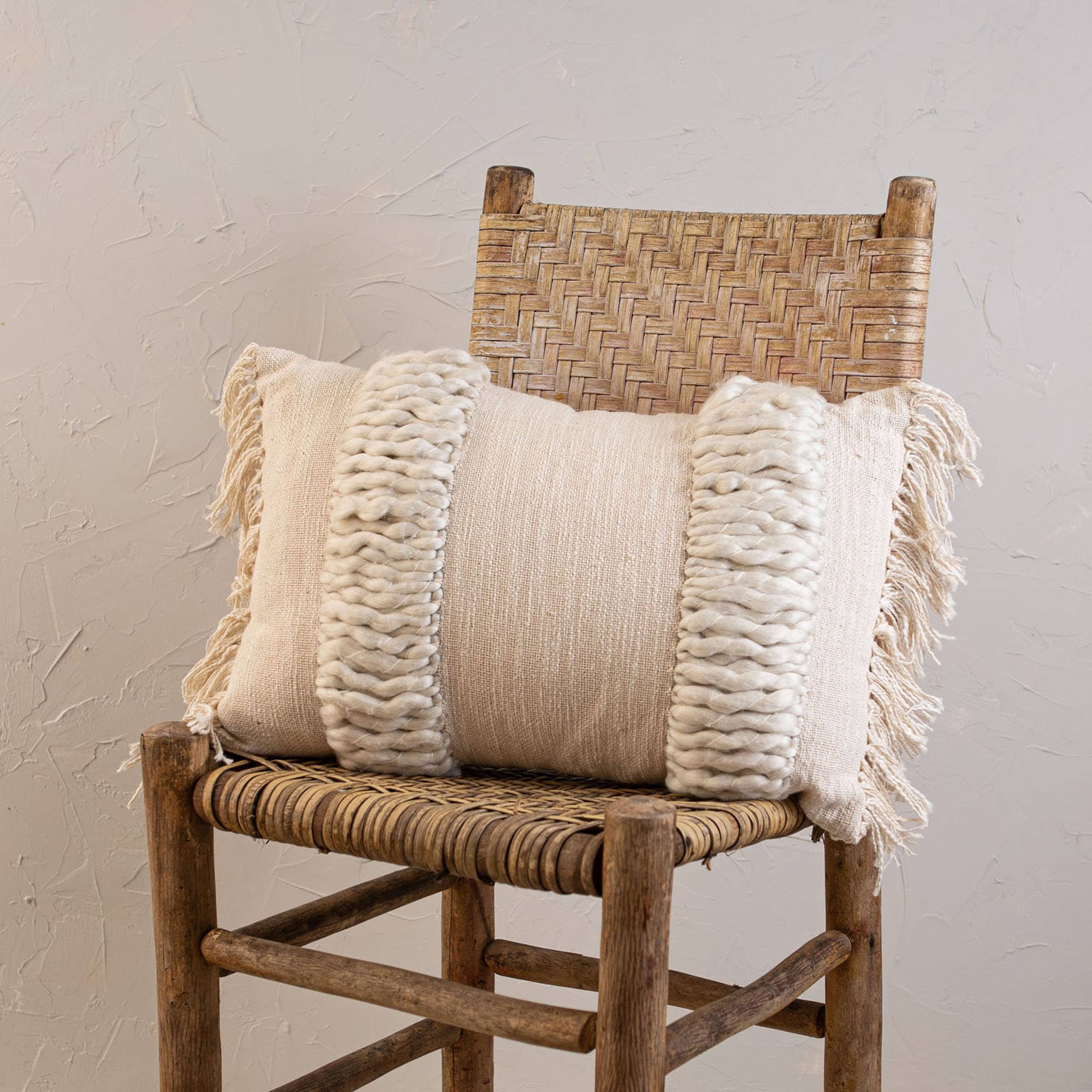 Gabriella Textured Yarn White 14x22 Hand Woven Filled Pillow