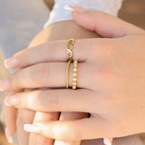 18k Gold PVD Coated Beaded Stainless Steel CZ Stacking Ring