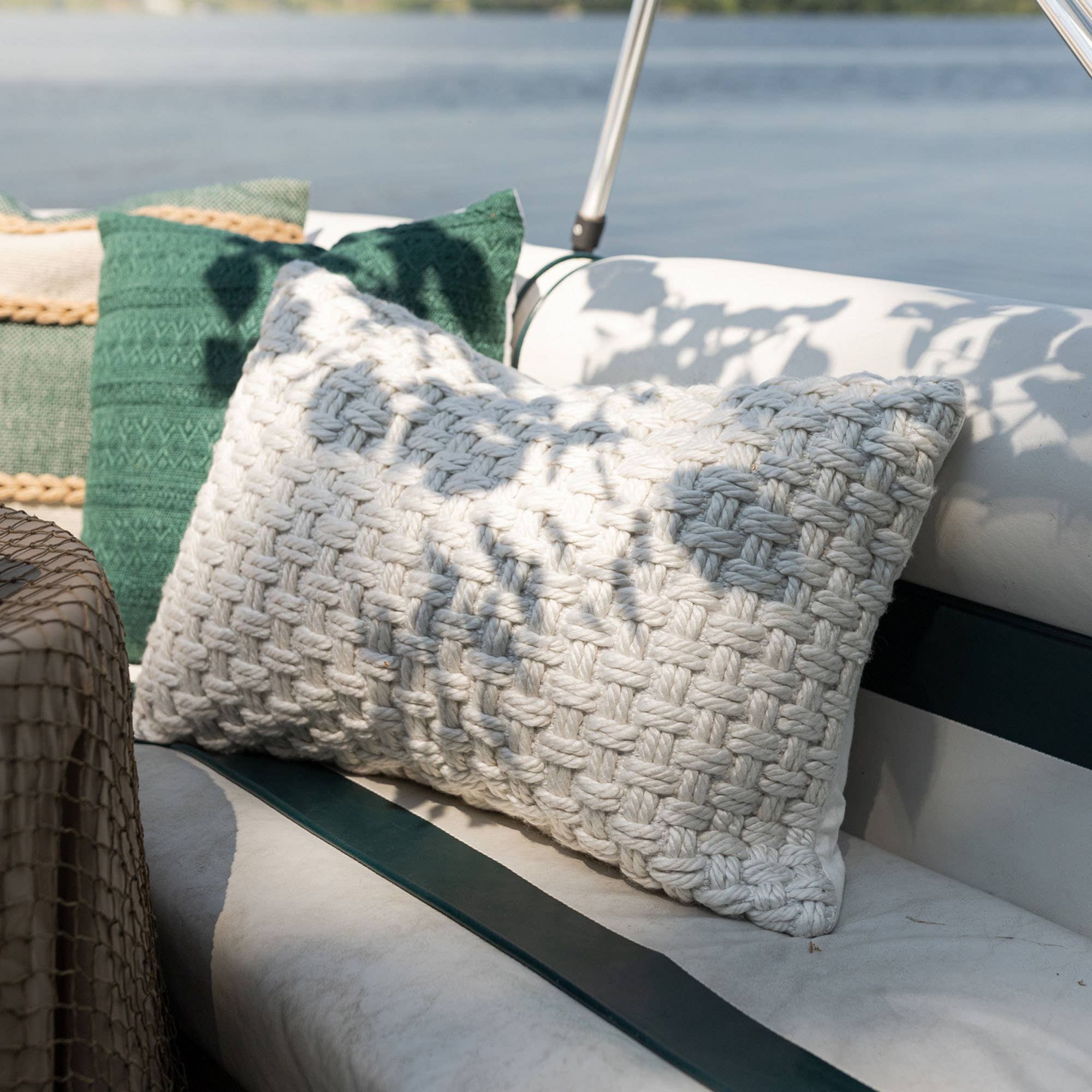 16X24 Hand Woven Sonia Knotted Pillow White