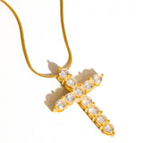 Raeven 18K Gold Non-Tarnish CZ Cross Necklace