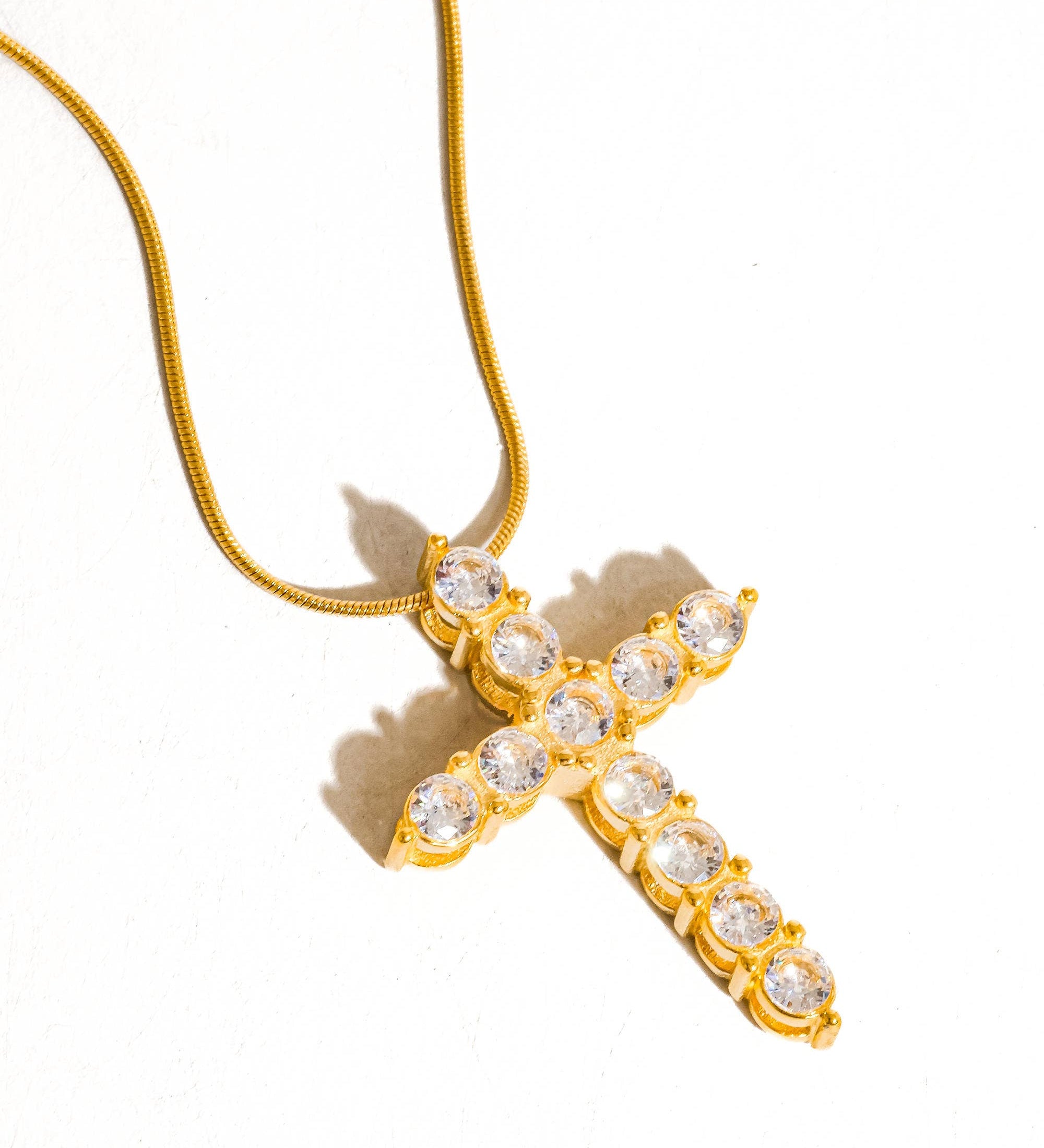 Raeven 18K Gold Non-Tarnish CZ Cross Necklace