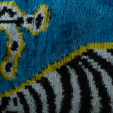 Zebra Silk Ikat Velvet Pillow Cover - Handloom Blue Animal