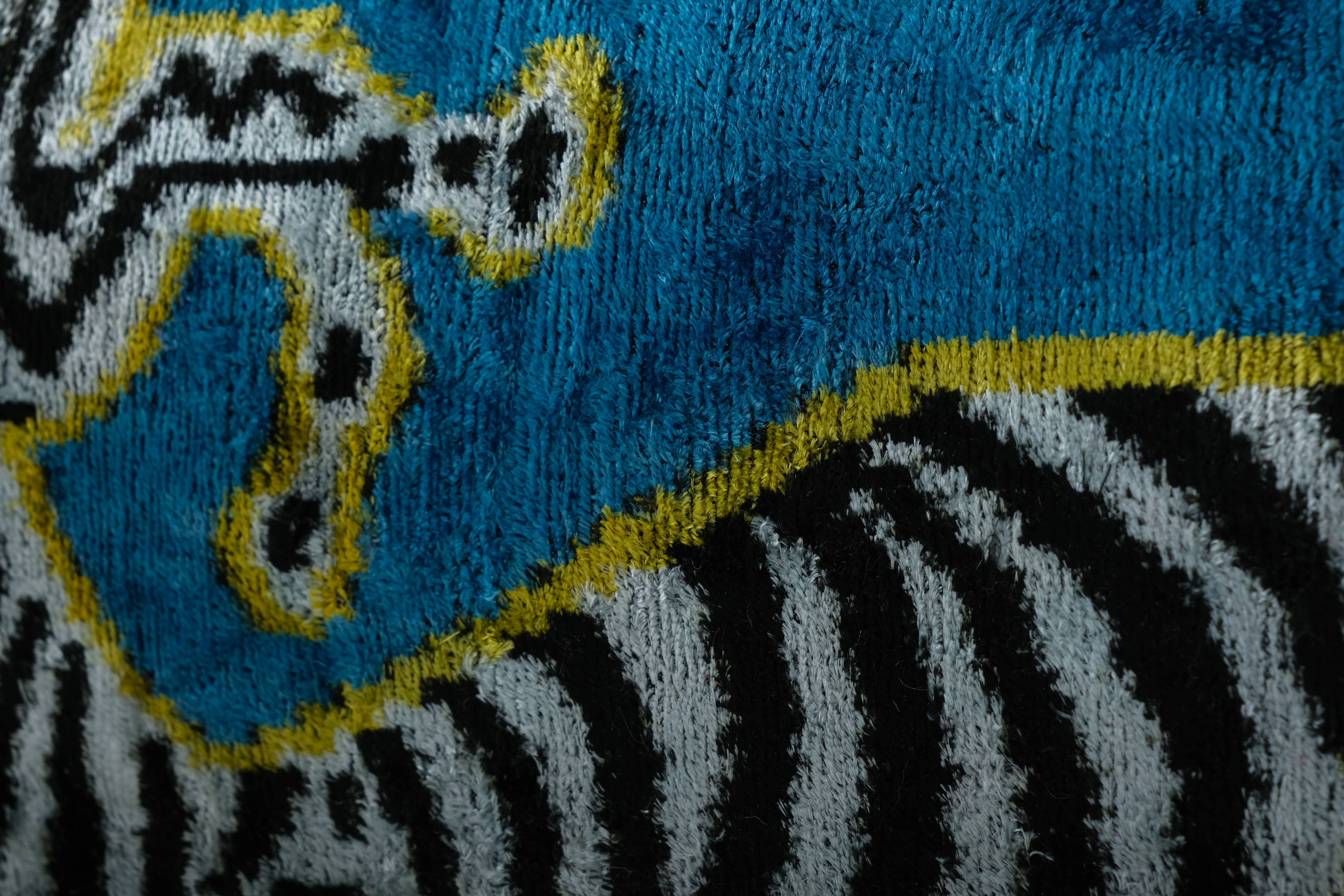 Zebra Silk Ikat Velvet Pillow Cover - Handloom Blue Animal