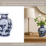 Decorative Vase - Blue Ceramic Floral Chinoiserie, 9 in.