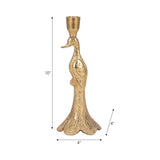 Candle Holder - Gold Metal Elegant Peacock Taper, 10 in.