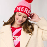 "MERRY" BEANIE WITH PEARLS,PINK