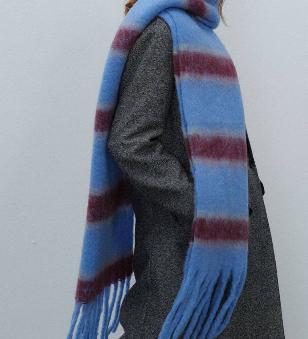 Color Block Striped Simple Tassel Knit Scarve DPS1311