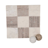 White/Beige 9 in. Marble Square Casual Tic-Tac-Toe Game