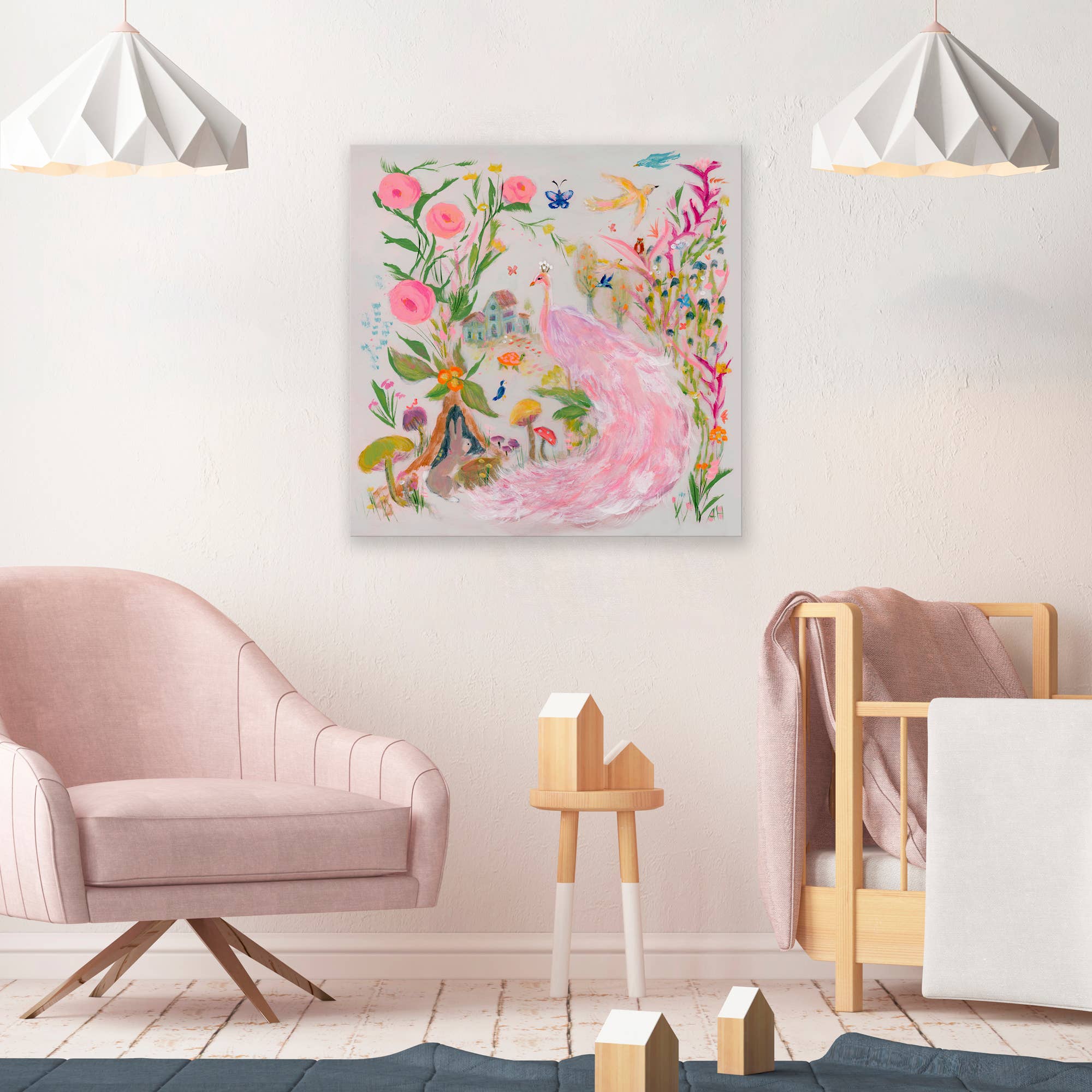 Ethereal Pink Peacock Stretched Canvas