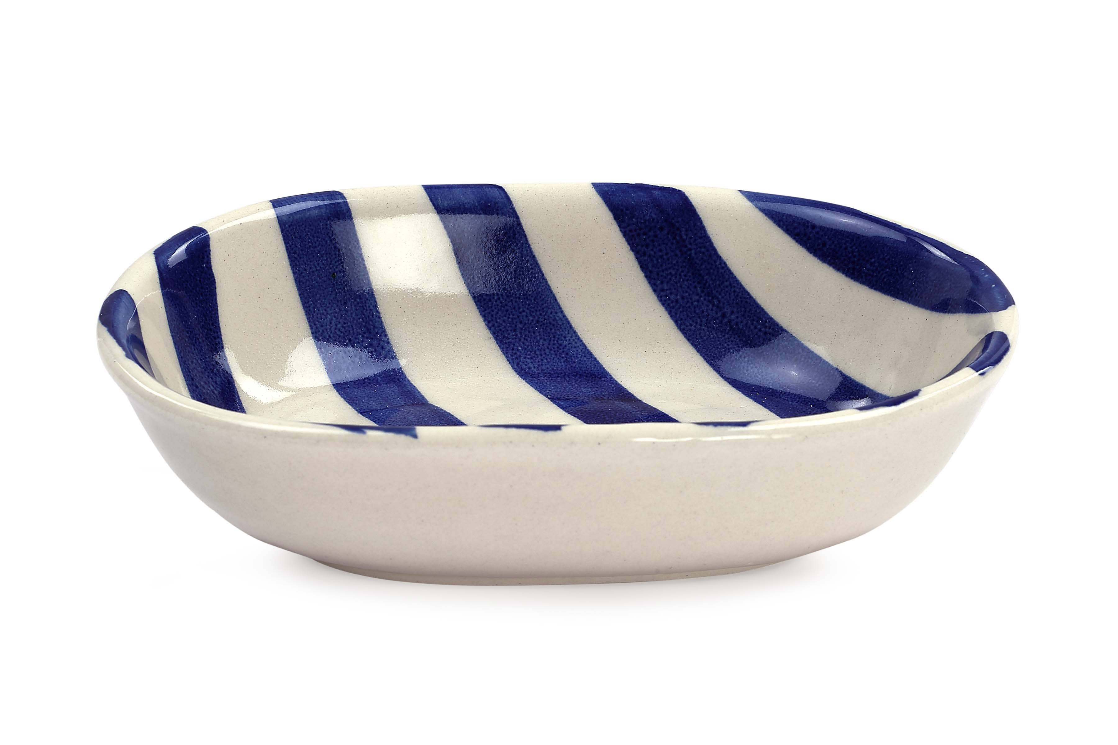 Ceramic stripe  Bowl, Blue 7x5x2 Inches