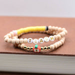 Wood Beaded Teacher stretch Bracelet set on THANK YOU Card