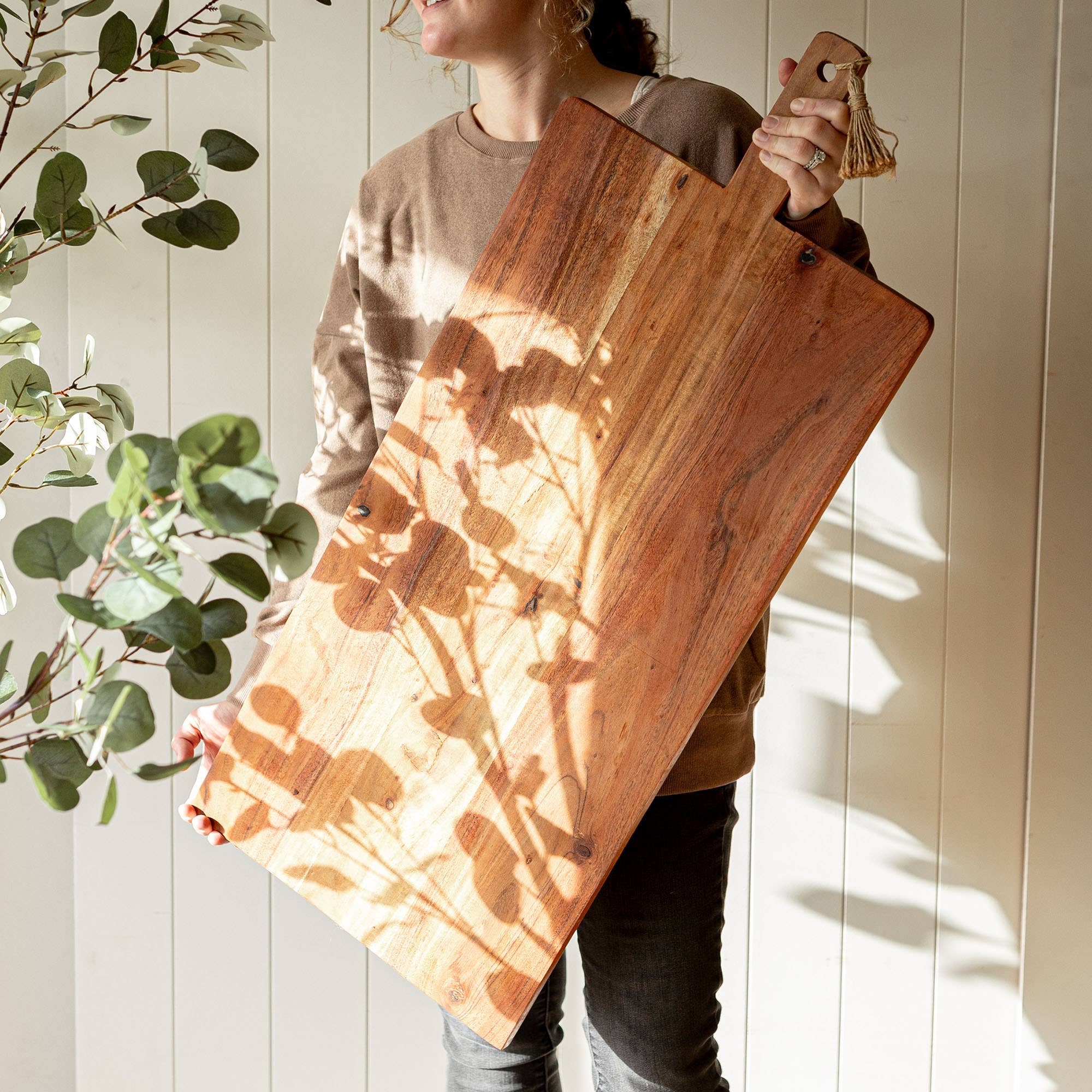 Prairie 38 Inch Oversized Cutting Board Acacia Wood & Jute