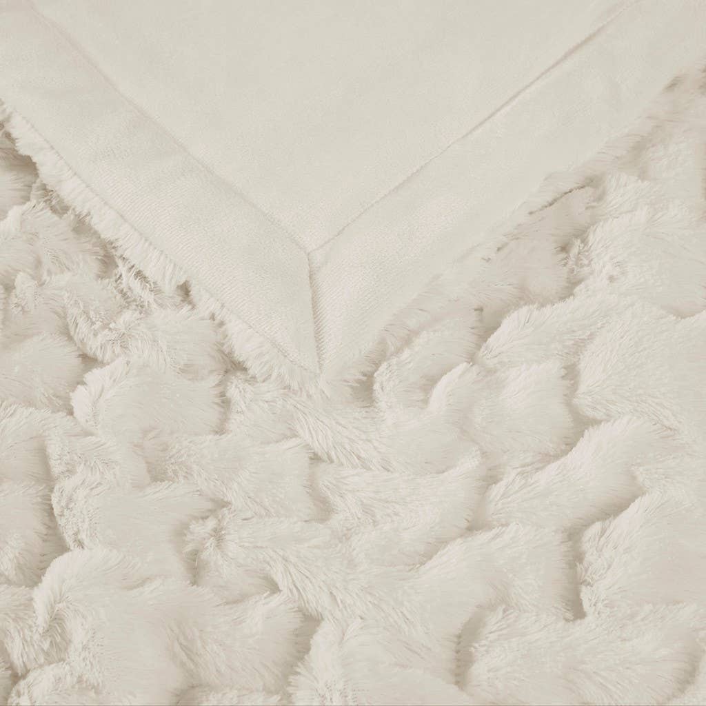 Soft Warm Ruched 50x60" Throw Blanket, Ivory