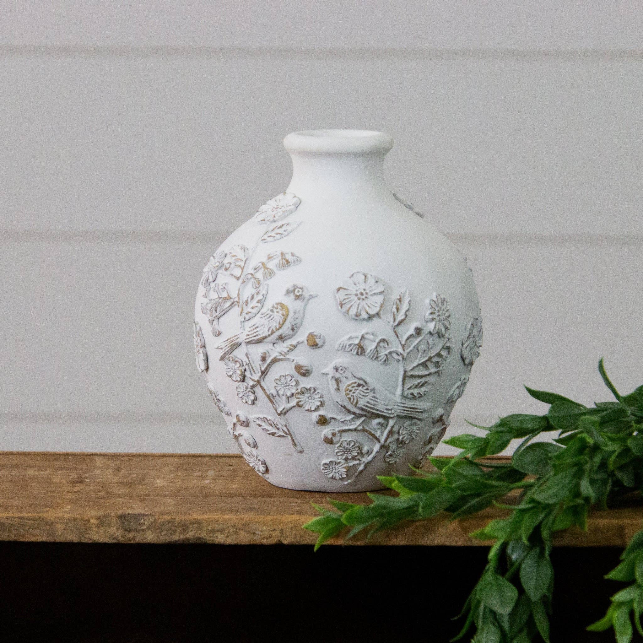 Vase With Textured Flowers and Birds (PC)