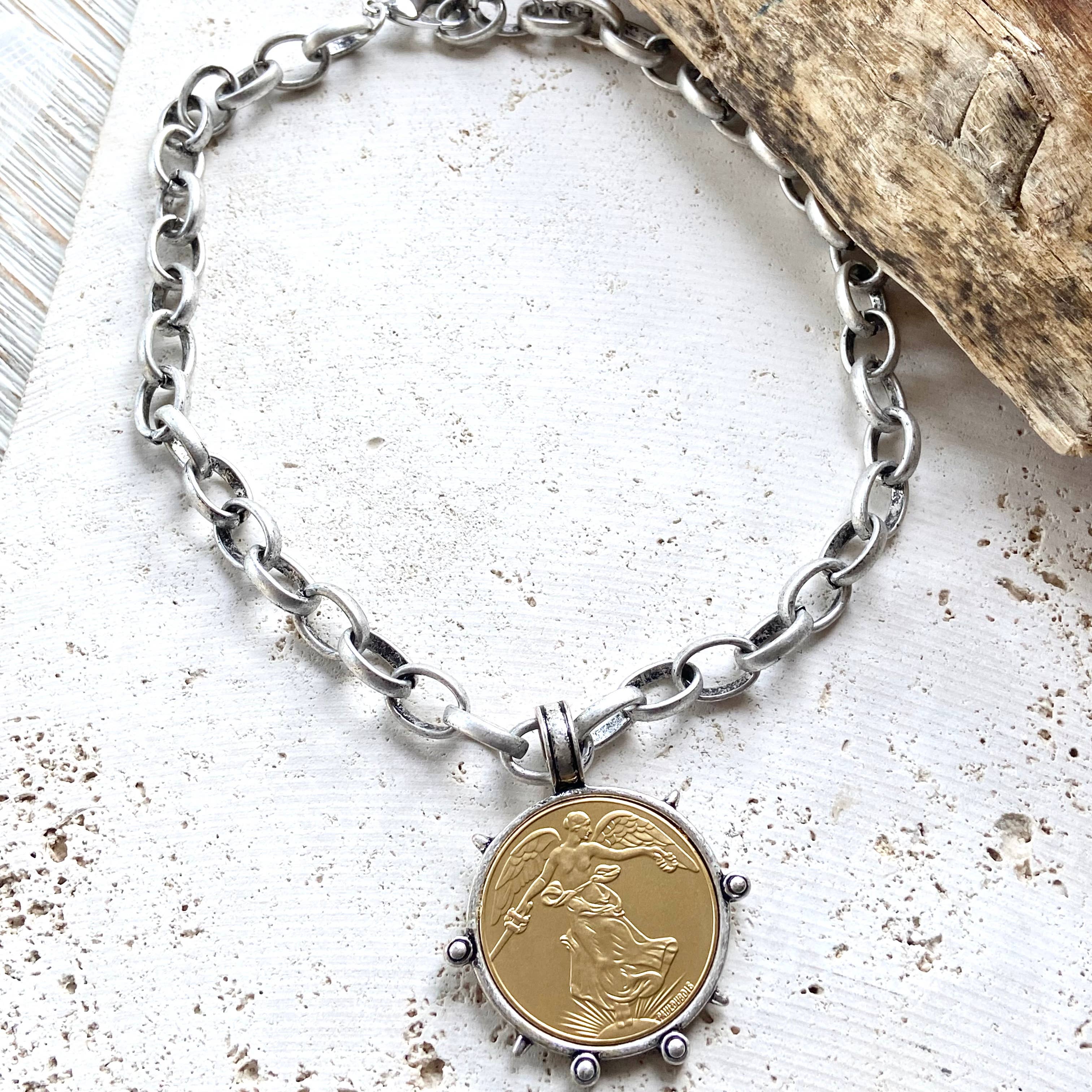 Medallion French Angel coin necklace boutique  jewelry