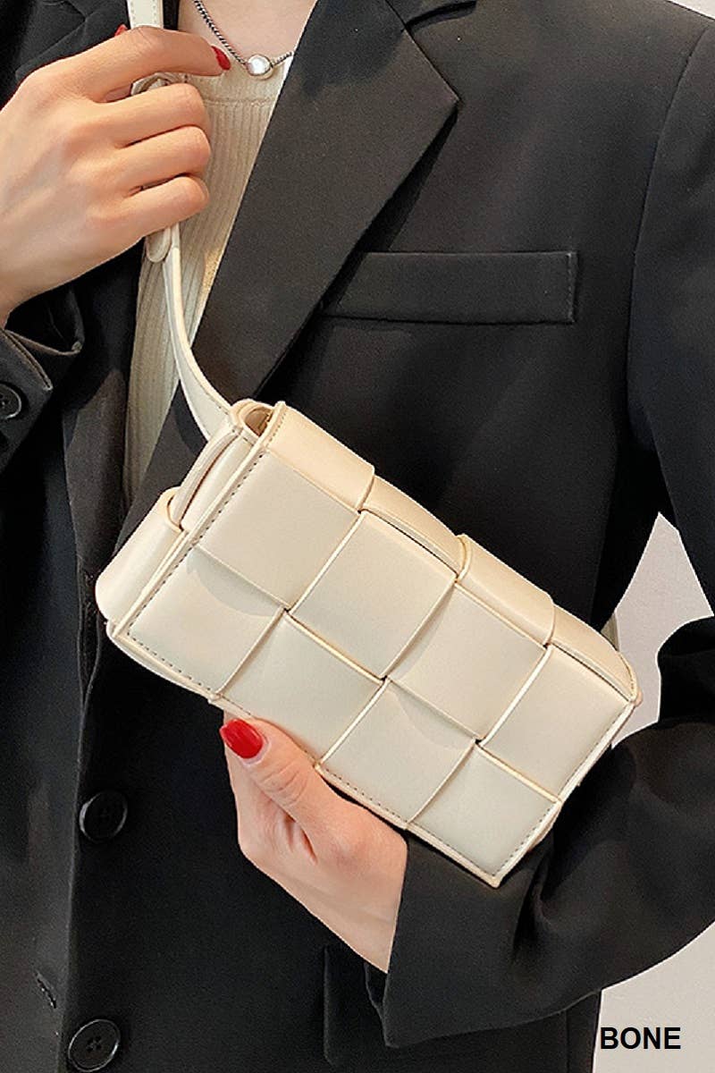 "...._ Vegan Leather Woven Crossbody Waist Bag