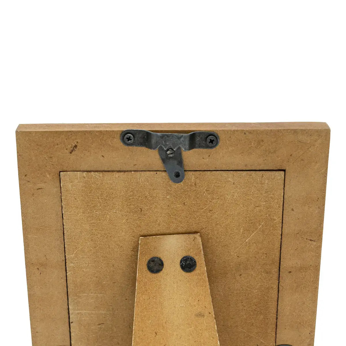 Wooden picture frame with a hanger on a white background