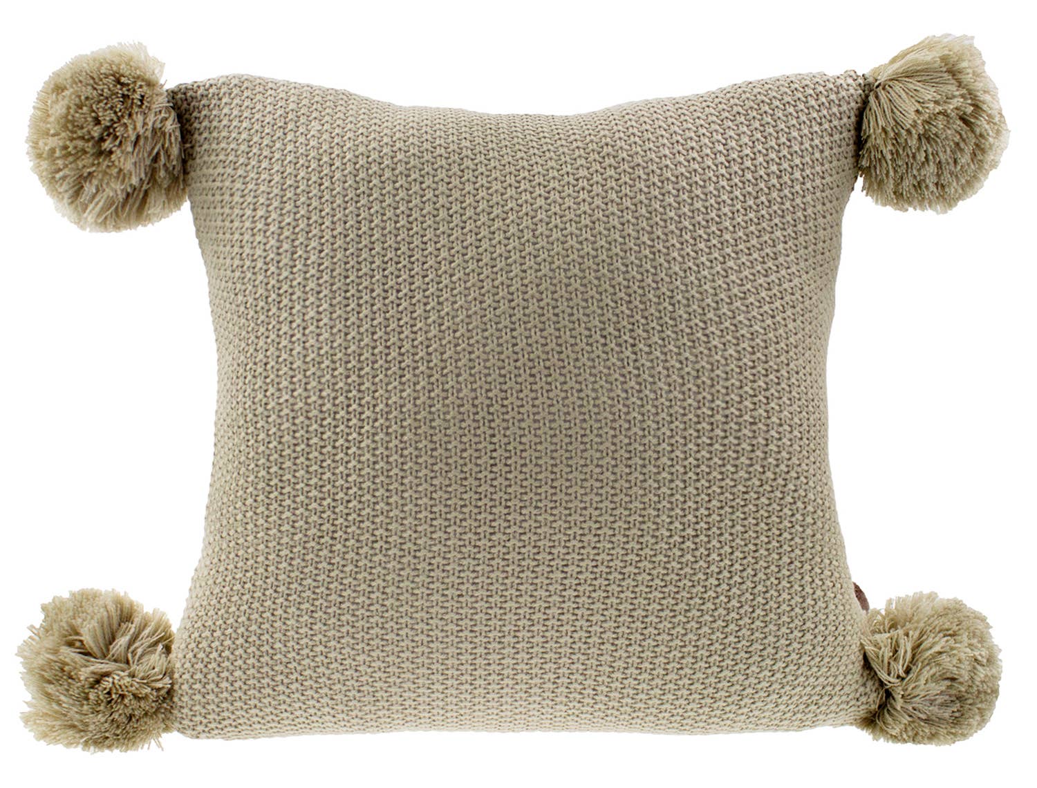 Khaki Chunky Knit Pom Pom Decorative Throw Pillow