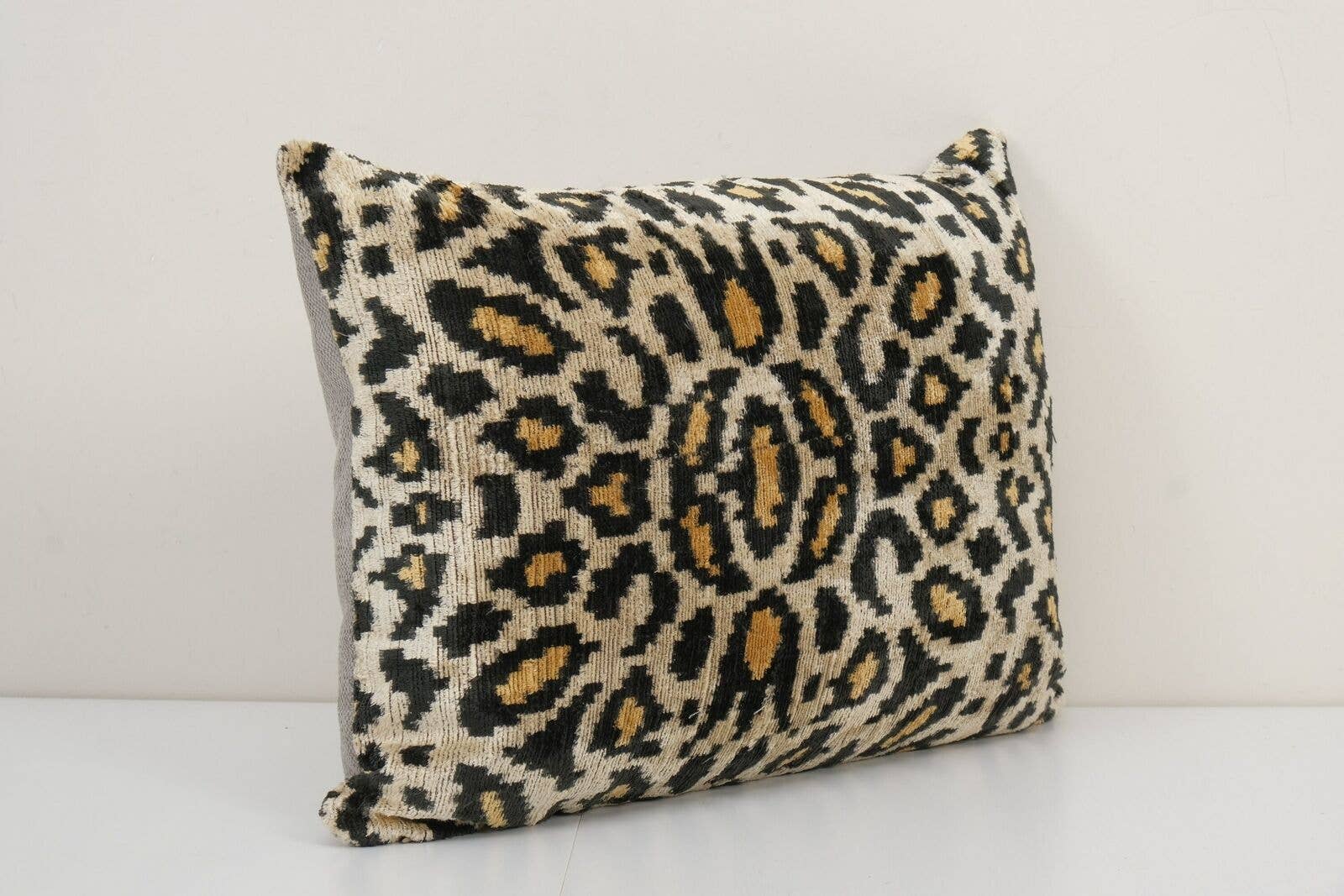 Leopard Ikat Velvet Pillow, Silk Lumbar Cushion Cover, Boho