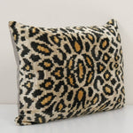 Leopard Ikat Velvet Pillow, Silk Lumbar Cushion Cover, Boho