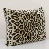 Leopard Ikat Velvet Pillow, Silk Lumbar Cushion Cover, Boho