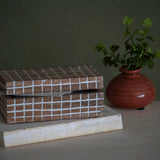 Fritz Hand Carved Plaid 6x4 Lidded Deco Wood Storage Box