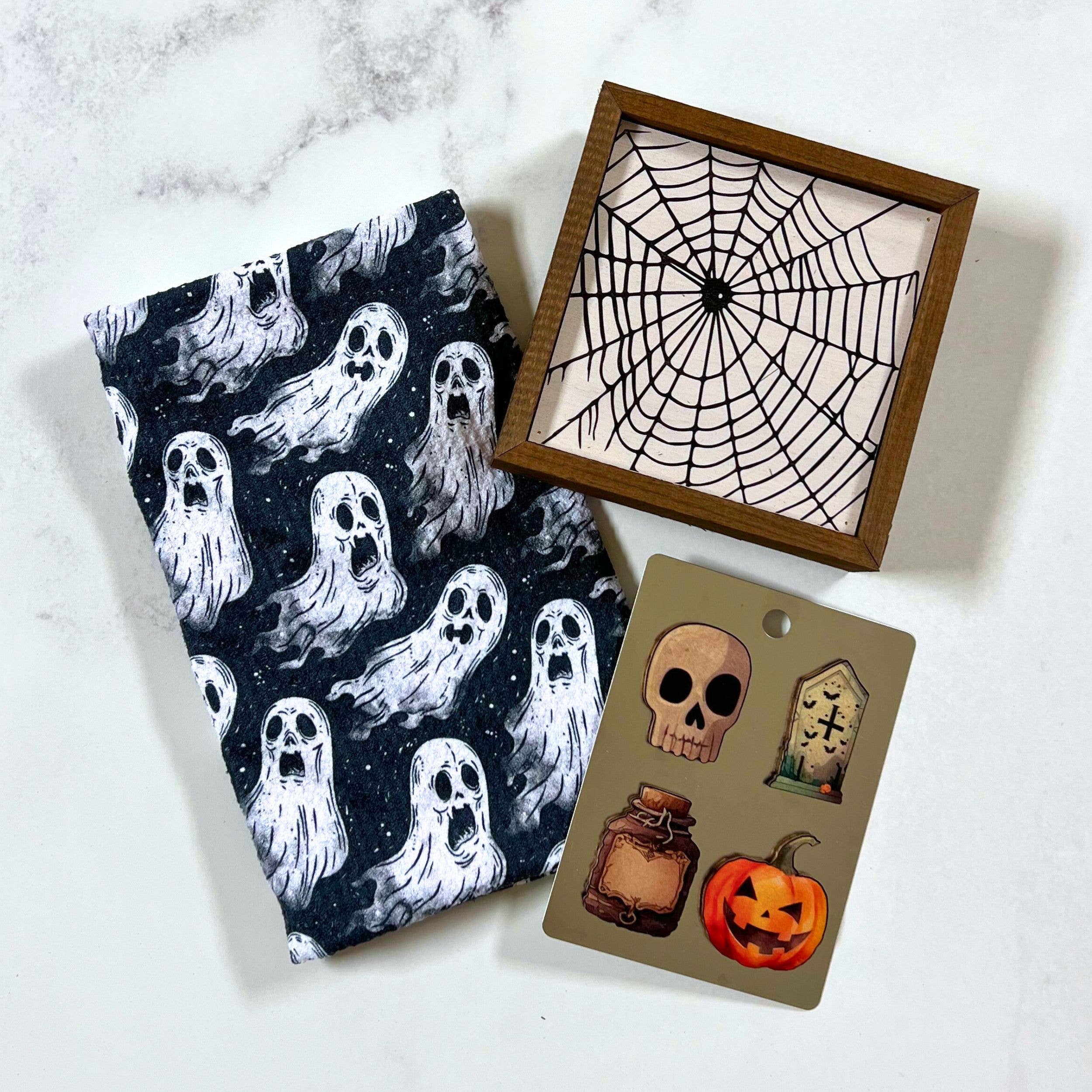Scary Ghost Pattern Halloween Decor Waffle Tea Towel