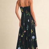 ID10301 FLORAL PRINTED SLEEVELESS FLARED MAXI DRESS
