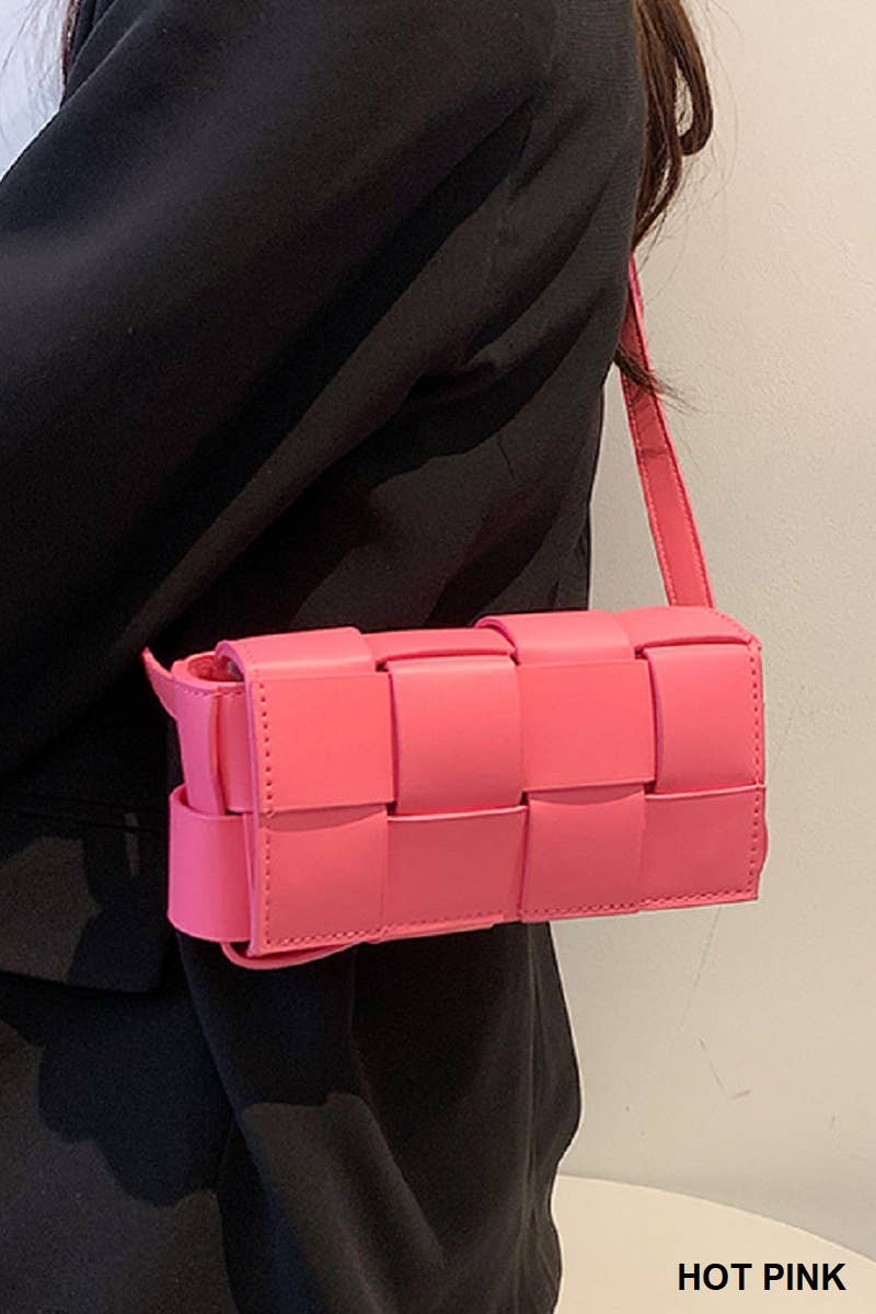"...._ Vegan Leather Woven Crossbody Waist Bag