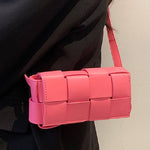 "...._ Vegan Leather Woven Crossbody Waist Bag