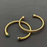 Inlaid Stone 18K Gold Plated Stainless Steel Spiral Cuff-FGS