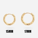 18K Gold PVD Stainless Steel Textured Huggie Hoop Earrings / ERJ0012