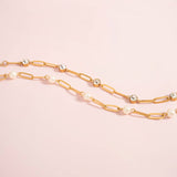 18K Gold PVD Station Stone Stone Paperclip Chain Bracelet