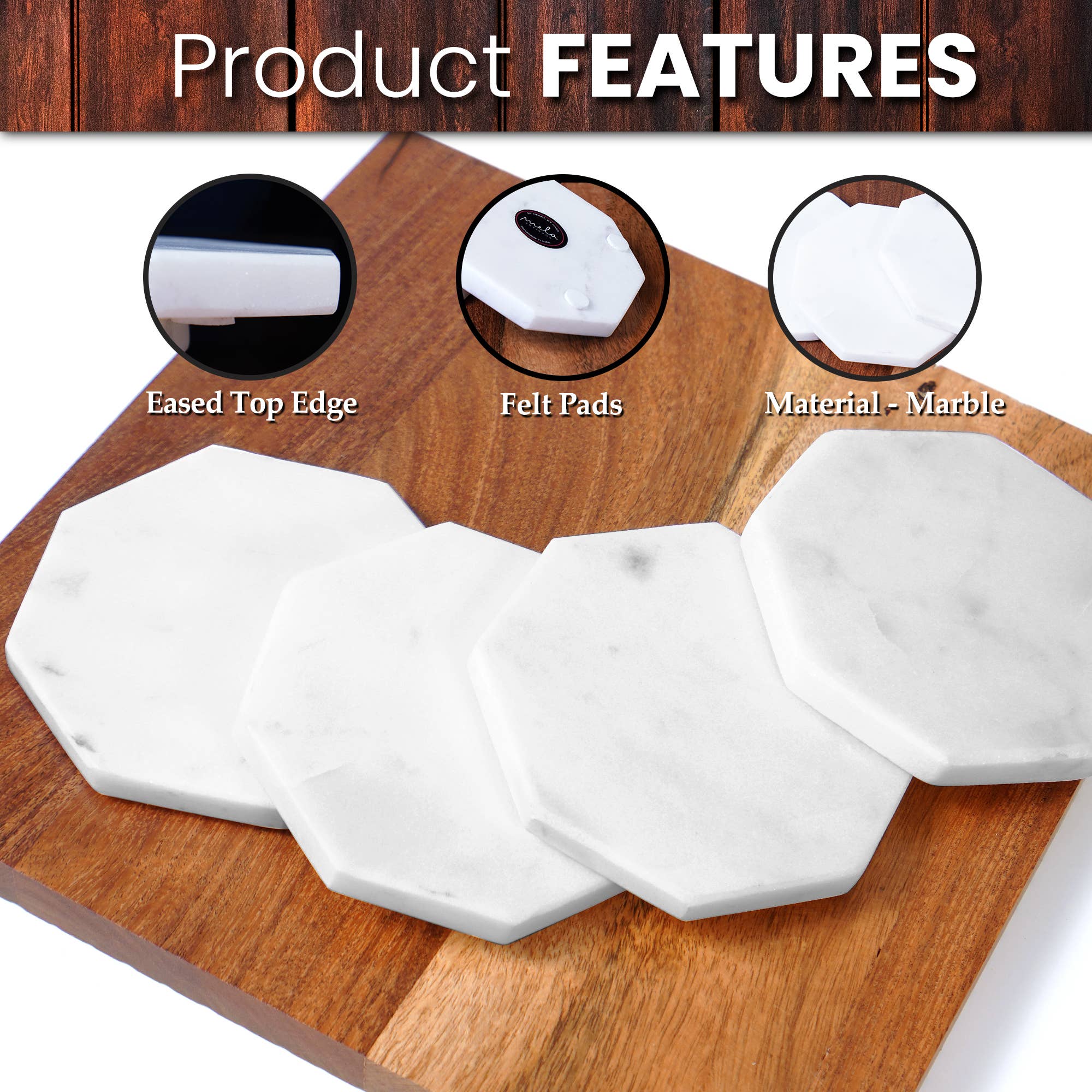 Marble Octagon Coaster Set of 4 in White
