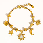 Fenix 18K Gold Non-Tarnish Star And Moon Charm Bracelet