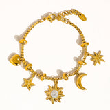 Fenix 18K Gold Non-Tarnish Star And Moon Charm Bracelet