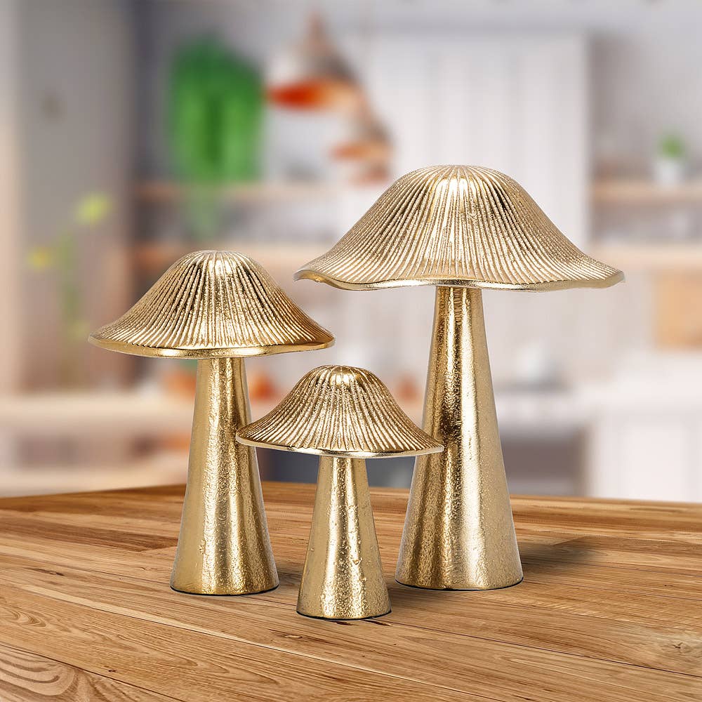Small Ribbed Mushroom - Gold - 4"H
