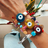 Summer bandana scarf bracelets with large glass evil eye