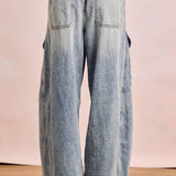 BAGGY BARREL DENIM PANTS WITH CARGO POCKETS