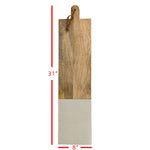 Wooden cutting board with dimensions on a white background