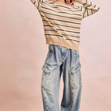 BAGGY BARREL DENIM PANTS WITH CARGO POCKETS